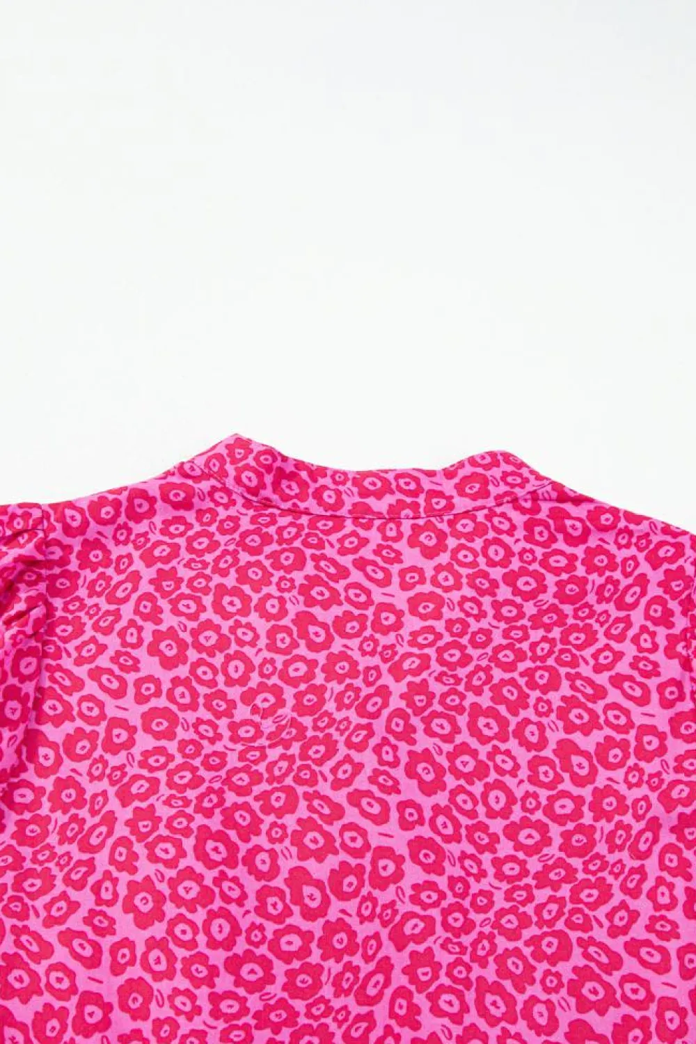Fashion Dear-Lover Flower Mock Neck Puff Sleeve Tiered Maxi Dress Rose Red