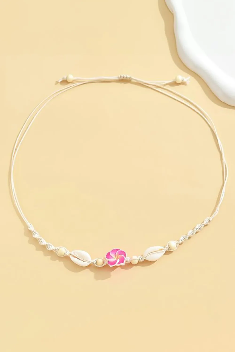 Fashion Dear-Lover Flower Seashell Braided Choker Necklace Rose Red