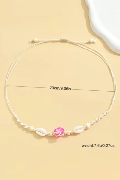 Fashion Dear-Lover Flower Seashell Braided Choker Necklace Rose Red