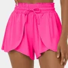 Fashion Dear-Lover Frilly High Waist Petal Wrap Swim Shorts Rose Red