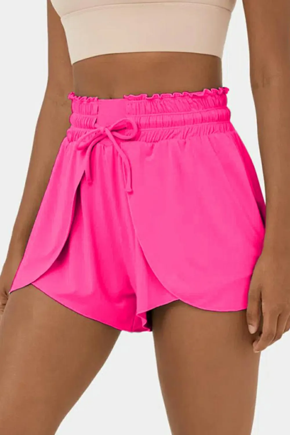 Fashion Dear-Lover Frilly High Waist Petal Wrap Swim Shorts Rose Red