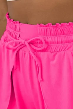 Fashion Dear-Lover Frilly High Waist Petal Wrap Swim Shorts Rose Red