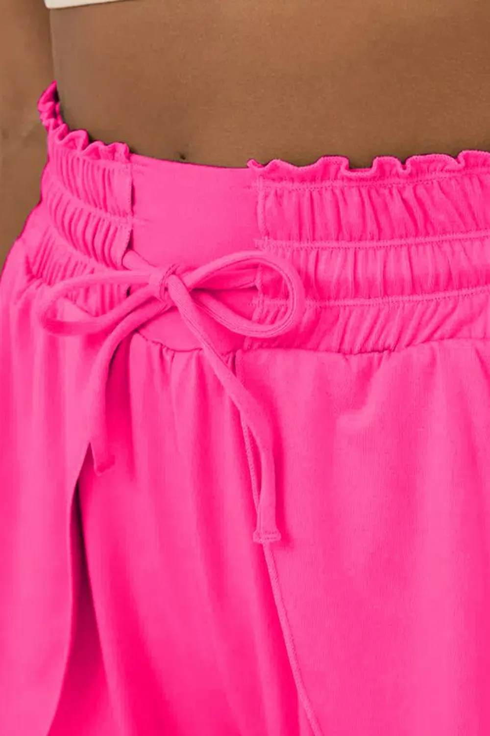 Fashion Dear-Lover Frilly High Waist Petal Wrap Swim Shorts Rose Red