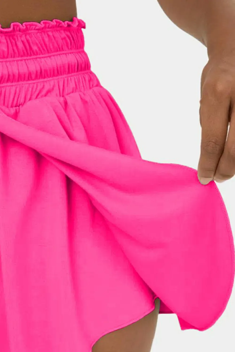 Fashion Dear-Lover Frilly High Waist Petal Wrap Swim Shorts Rose Red