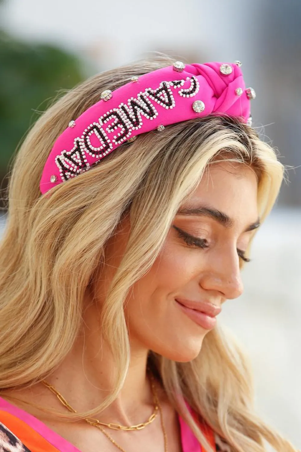 Best Dear-Lover GAME DAY Rugby Football Season Diamond Knotted Headband Rose Red