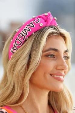 Best Dear-Lover GAME DAY Rugby Football Season Diamond Knotted Headband Rose Red