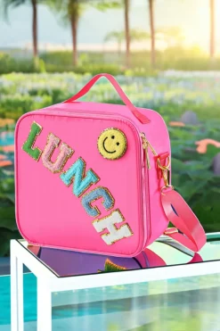 Best Dear-Lover Glitter Chenille Zipper Detachable Strap Insulated Bag Rose Red