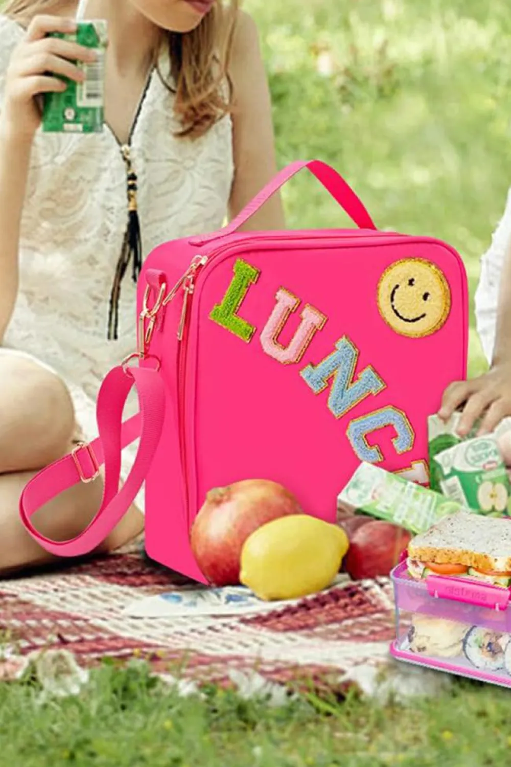 Best Dear-Lover Glitter Chenille Zipper Detachable Strap Insulated Bag Rose Red