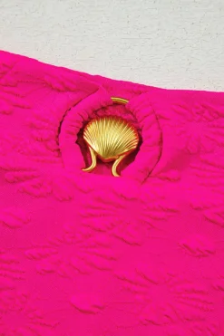Clearance Dear-Lover Gold Shell Decor Wire-free Knotted 2pcs Bikini Swimsuit Rose Red