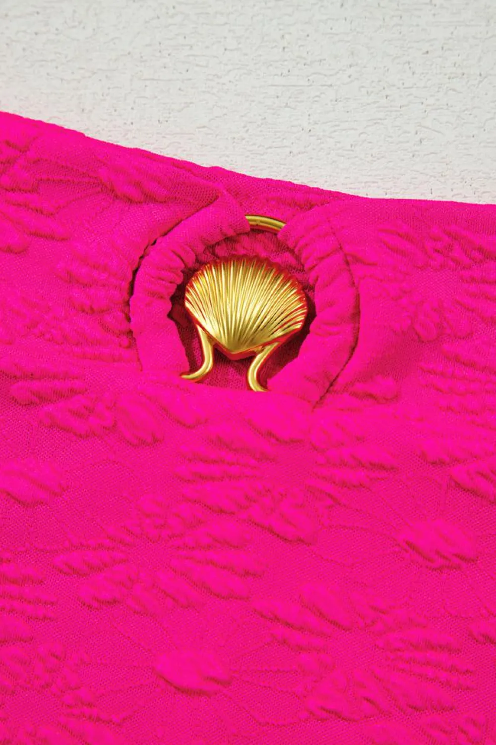 Clearance Dear-Lover Gold Shell Decor Wire-free Knotted 2pcs Bikini Swimsuit Rose Red