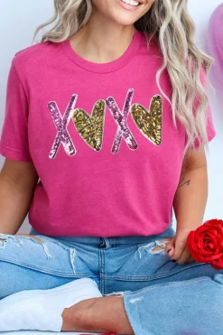 Outlet Dear-Lover Heart XOXO Graphic Crewneck Valentines T Shirt Rose Red