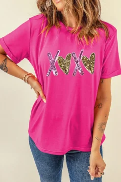 Outlet Dear-Lover Heart XOXO Graphic Crewneck Valentines T Shirt Rose Red