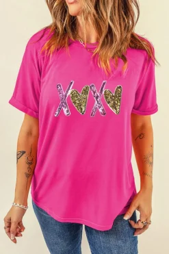 Outlet Dear-Lover Heart XOXO Graphic Crewneck Valentines T Shirt Rose Red