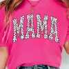 Best Dear-Lover Leopard MAMA Printed Crewneck Tee Rose Red