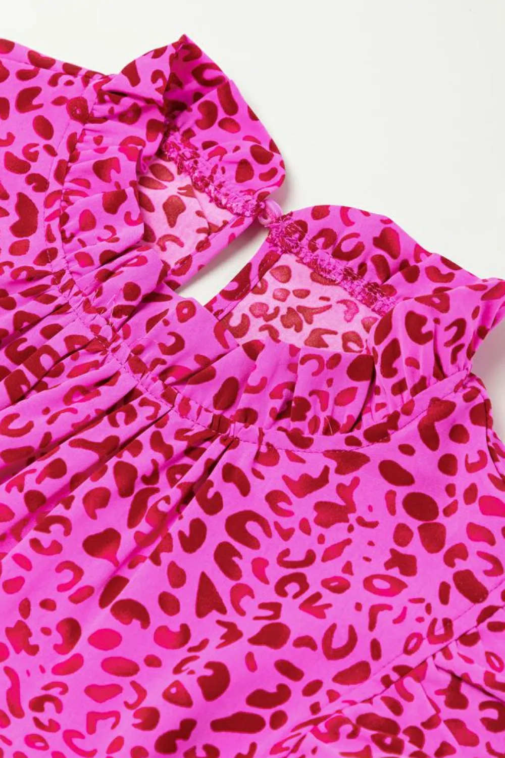 Sale Dear-Lover Leopard Print Ruffled Trim Tiered Maxi Dress Rose Red