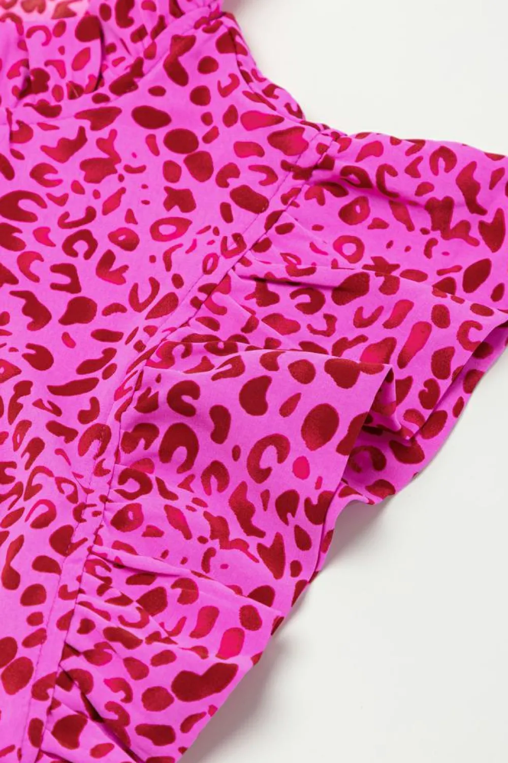 Sale Dear-Lover Leopard Print Ruffled Trim Tiered Maxi Dress Rose Red
