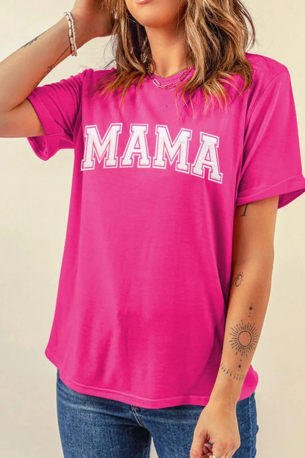 New Dear-Lover MAMA Graphic Crew Neck Tee Rose Red