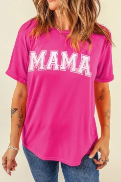 New Dear-Lover MAMA Graphic Crew Neck Tee Rose Red