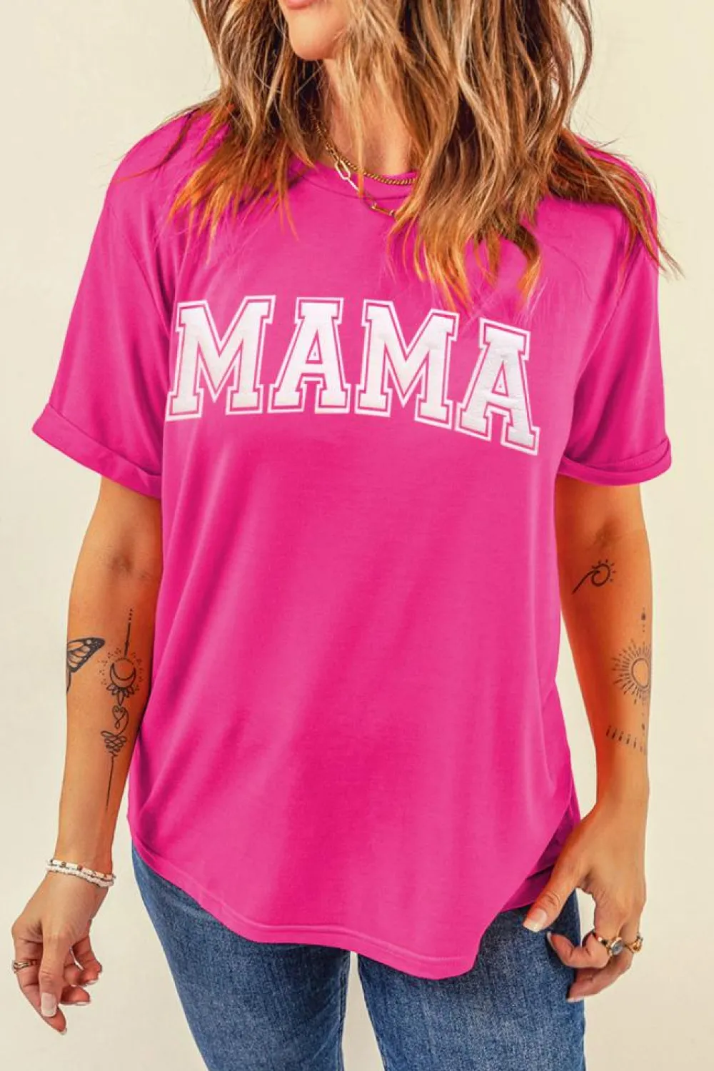 New Dear-Lover MAMA Graphic Crew Neck Tee Rose Red
