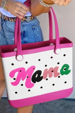 New Dear-Lover mama Print Self-assembly Straps Hollowed EVA Beach Bag Rose Red