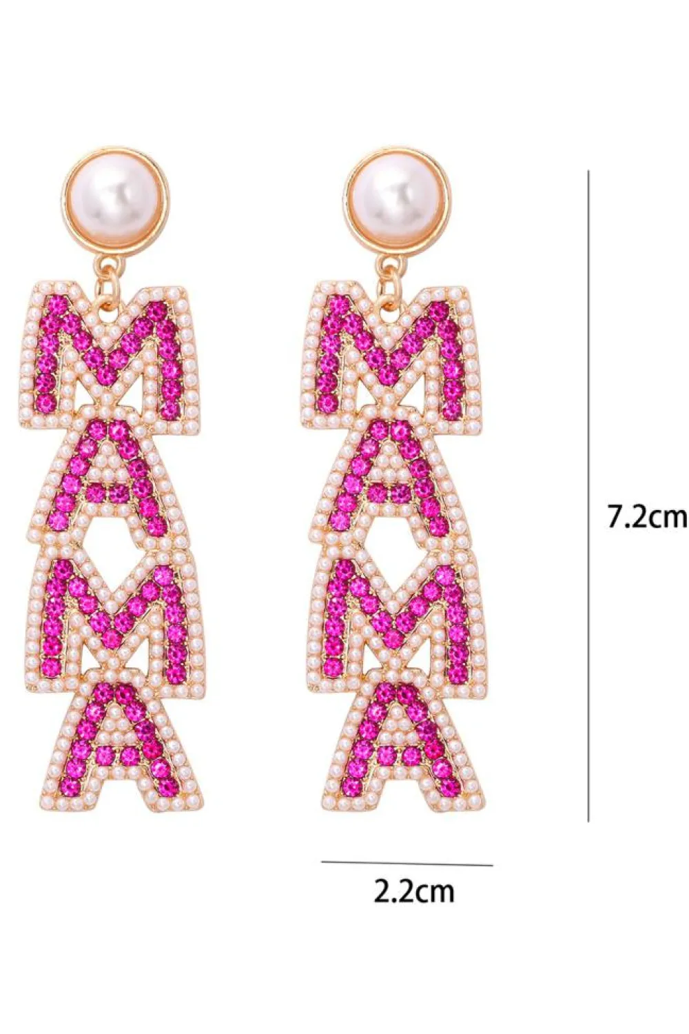 Outlet Dear-Lover MAMA Rhinestone Pearl Dangle Stud Earrings Rose Red