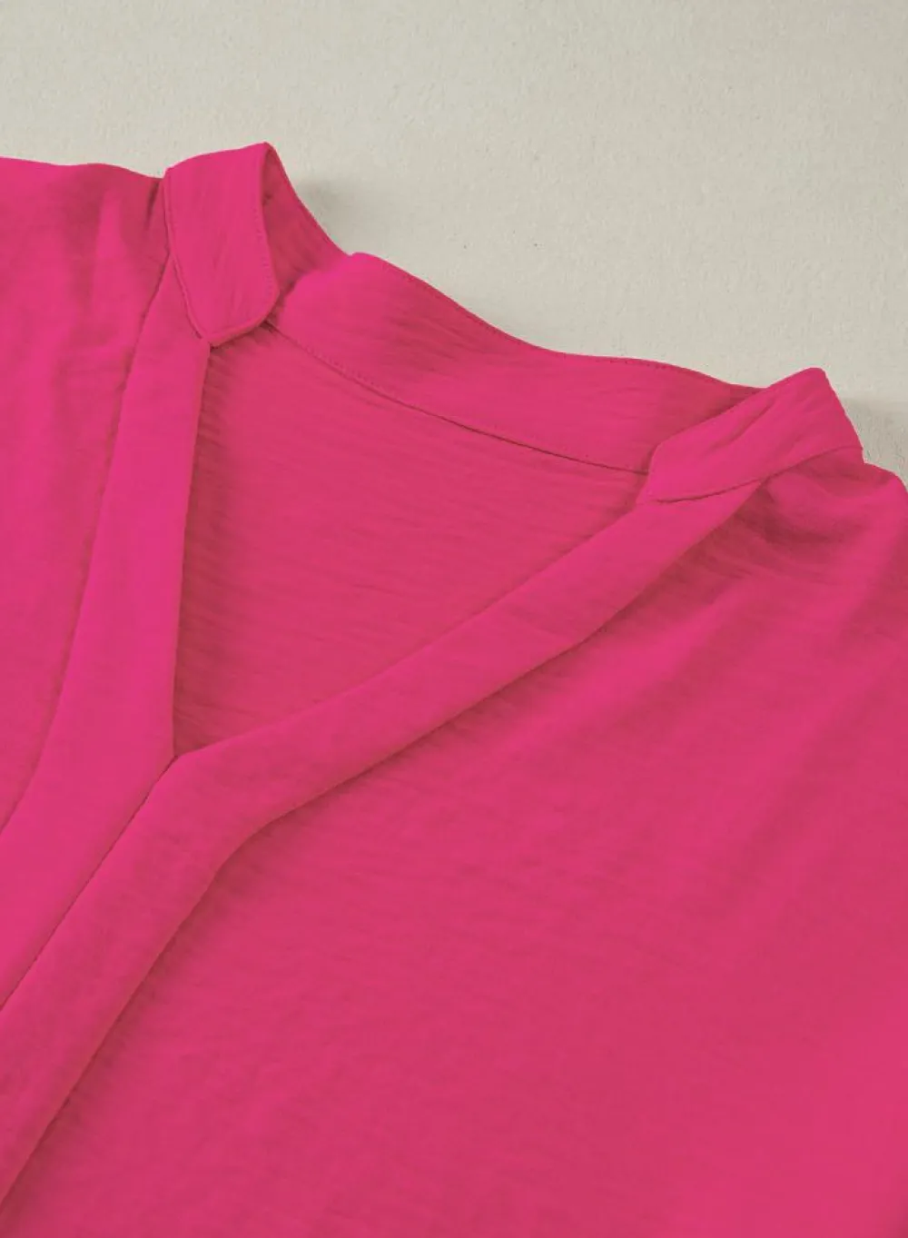 Best Dear-Lover Notched Neck Batwing Sleeve Lightweight Blouse Rose Red