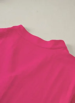 Best Dear-Lover Notched Neck Batwing Sleeve Lightweight Blouse Rose Red