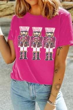 Discount Dear-Lover Nutcracker Graphic Christmas Holiday T Shirt Rose Red