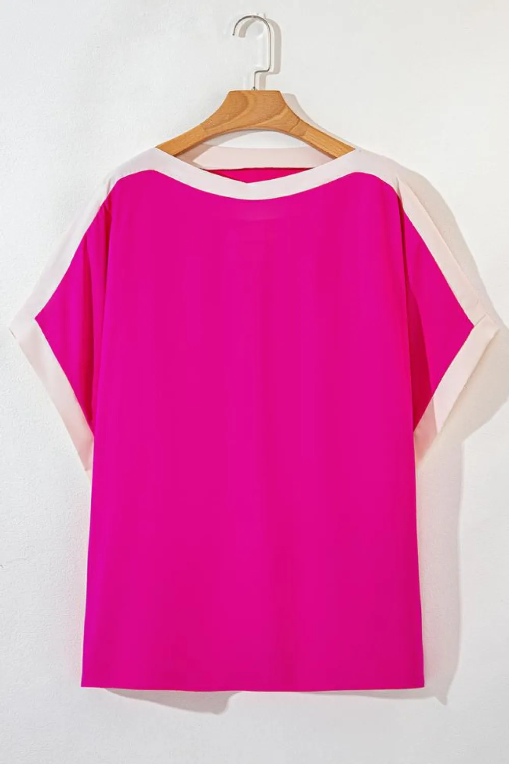 Sale Dear-Lover Oversized Color Block Boat Neck Tunic Blouse Rose Red