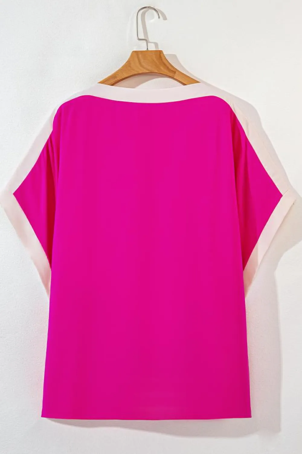 Sale Dear-Lover Oversized Color Block Boat Neck Tunic Blouse Rose Red