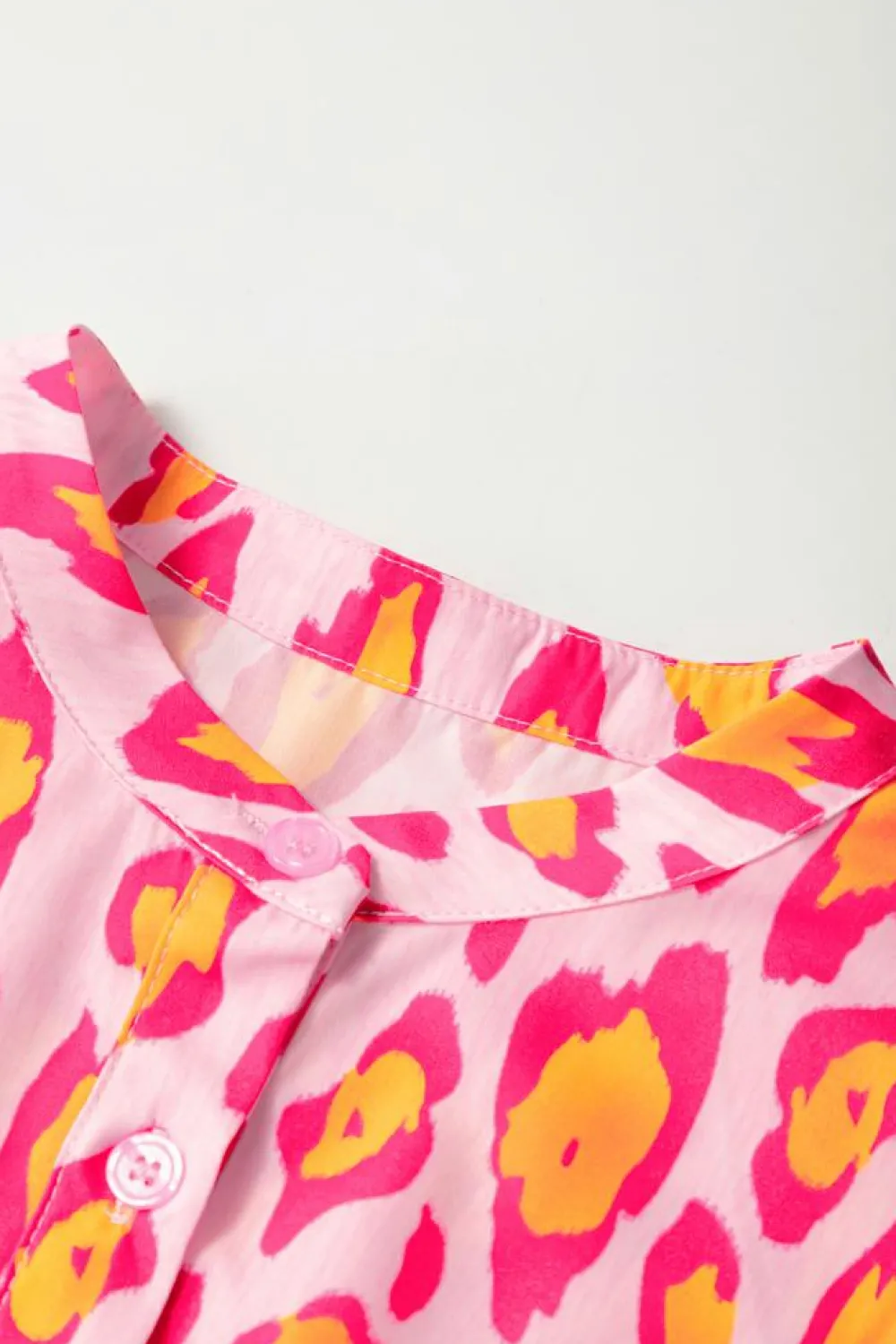 Sale Dear-Lover Oversized Leopard Print Balloon Sleeve Casual Shirt Rose Red