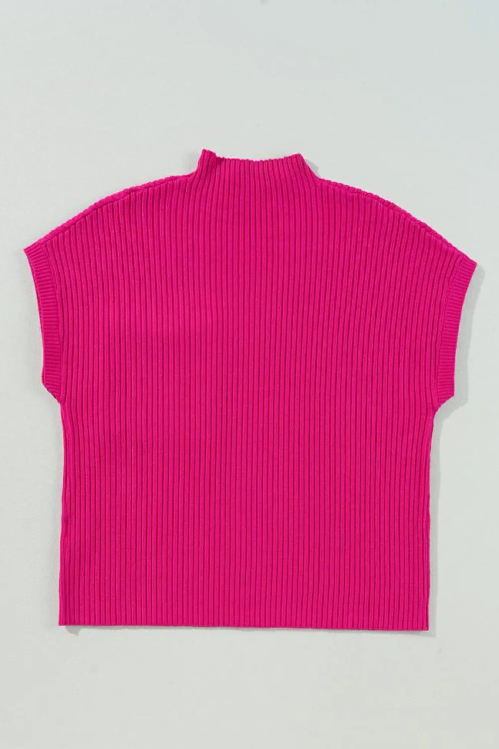 Best Dear-Lover Patch Pocket Ribbed Knit Short Sleeve Sweater Rose Red