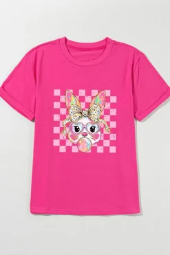 Sale Dear-Lover Plaid Bubble Gum Rabbit Graphic Eater T Shirt Rose Red