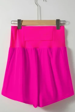 Fashion Dear-Lover Pocketed Wide Waistband Swim Shorts Rose Red