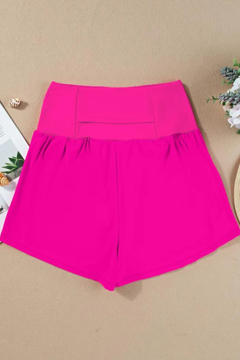 Fashion Dear-Lover Pocketed Wide Waistband Swim Shorts Rose Red