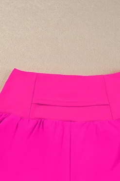 Fashion Dear-Lover Pocketed Wide Waistband Swim Shorts Rose Red
