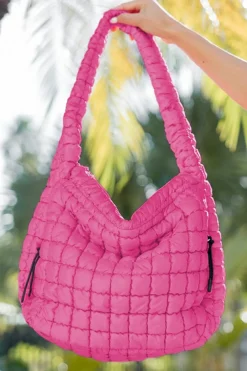 Online Dear-Lover Quilted Puffy Large Shoulder Bag Rose Red