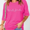 Best Dear-Lover Rhinestoned MAMA Graphic Drop Shoulder Half Sleeve Tee Rose Red