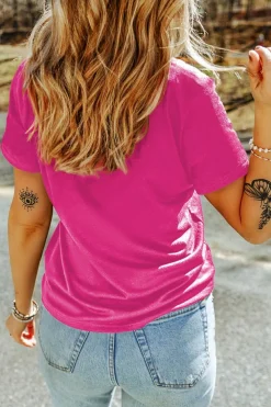 Online Dear-Lover Sequin Easter Egg Graphic Casual T Shirt Rose Red