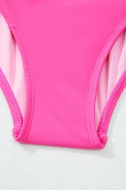 New Dear-Lover Square Neck Knotted Shoulder Open Back One Piece Swimsuit Rose Red