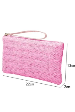 Online Dear-Lover Straw Woven Wrist Strap Zipper Large Wallet Rose Red