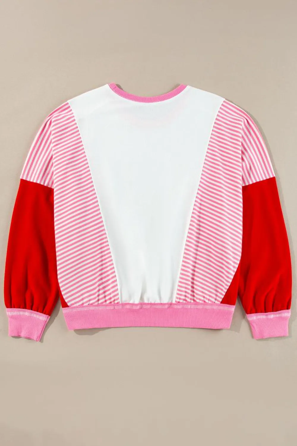 Best Dear-Lover Striped Patchwork Batwing Sleeve Pocketed Sweatshirt Rose Red