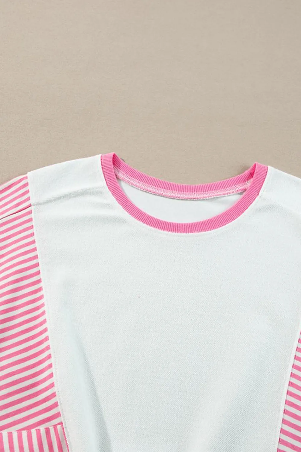 Best Dear-Lover Striped Patchwork Batwing Sleeve Pocketed Sweatshirt Rose Red