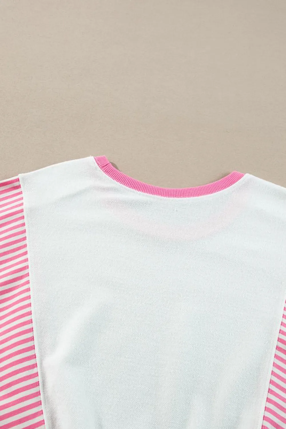 Best Dear-Lover Striped Patchwork Batwing Sleeve Pocketed Sweatshirt Rose Red
