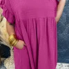 Best Dear-Lover Textured Ruffled Short Sleeve Mini Dress Rose Red