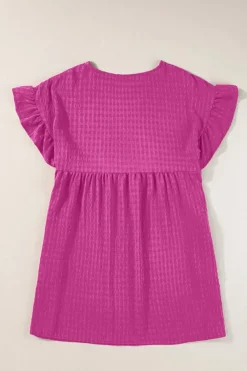 Best Dear-Lover Textured Ruffled Short Sleeve Mini Dress Rose Red