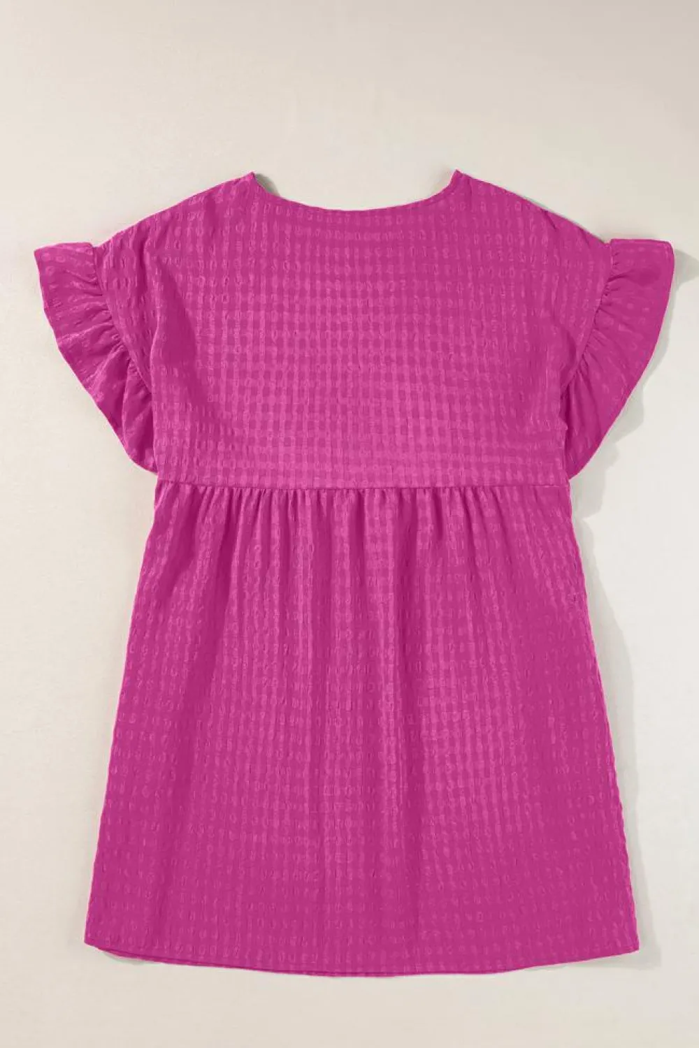 Best Dear-Lover Textured Ruffled Short Sleeve Mini Dress Rose Red
