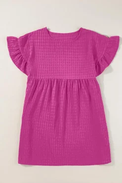 Best Dear-Lover Textured Ruffled Short Sleeve Mini Dress Rose Red