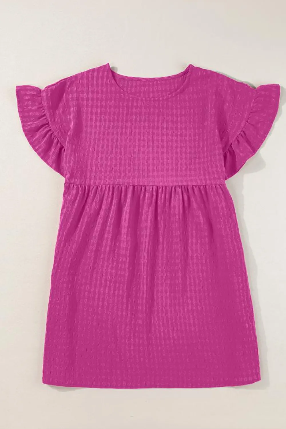 Best Dear-Lover Textured Ruffled Short Sleeve Mini Dress Rose Red