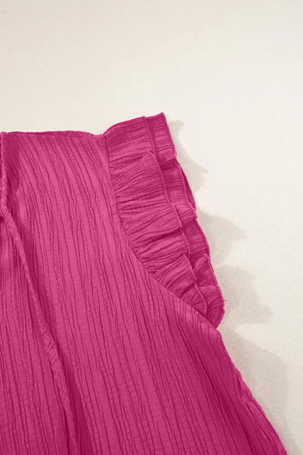Online Dear-Lover Textured Ruffled Sleeve V Neck Top Rose Red